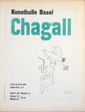 Original Marc Chagall lithograph exhibition poster from 1959 at Kunsthalle Basel, showcasing vibrant Chagall artwork.