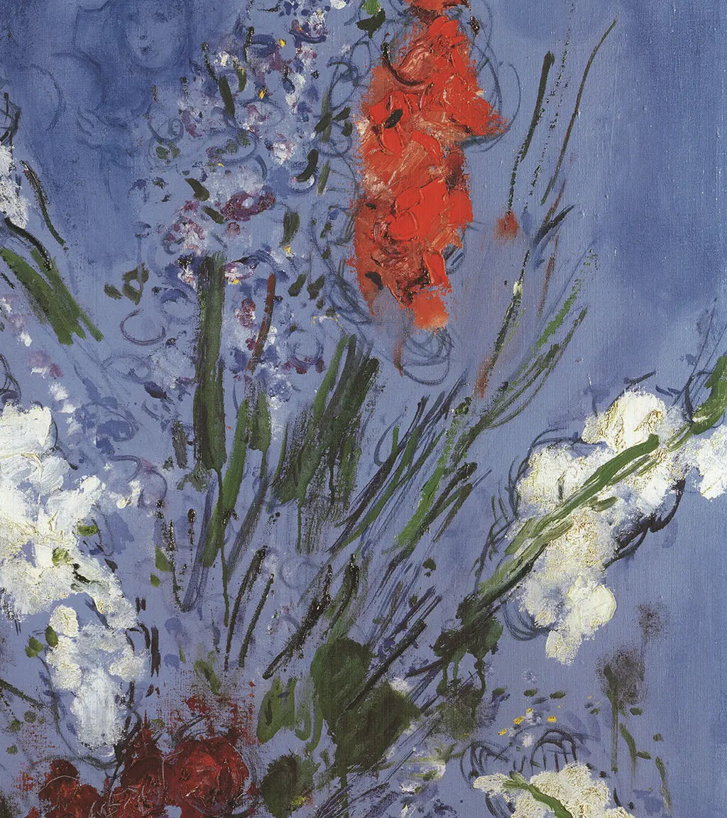 Marc Chagall Les Glaieuls 2002 offset lithograph floral art poster showing vibrant flower motifs and artistic details.