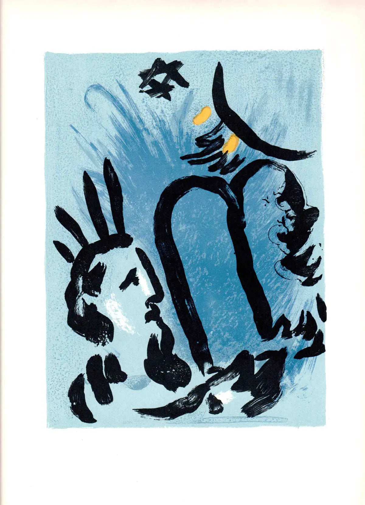 Marc Chagall Moise 1963 offset lithograph art print showcasing vibrant colors and detailed biblical scene by the artist