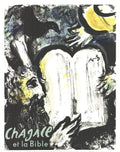 Marc Chagall lithograph titled "Moses and the Tablets of Law" from 1962, featuring vibrant biblical artwork and vivid colors.