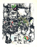 Original 1963 Marc Chagall lithograph print titled "Nature Morte Au Bouquet" showing vibrant floral still life artwork.