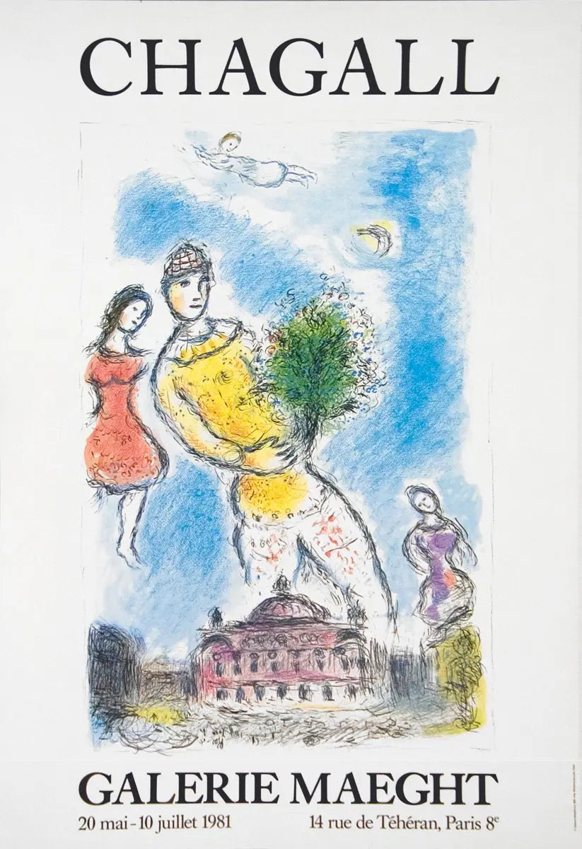 Marc Chagall Opera Bleu 2004 lithograph poster from Musée Maillol exhibition, showcasing vibrant blue artwork by Marc Chagall.
