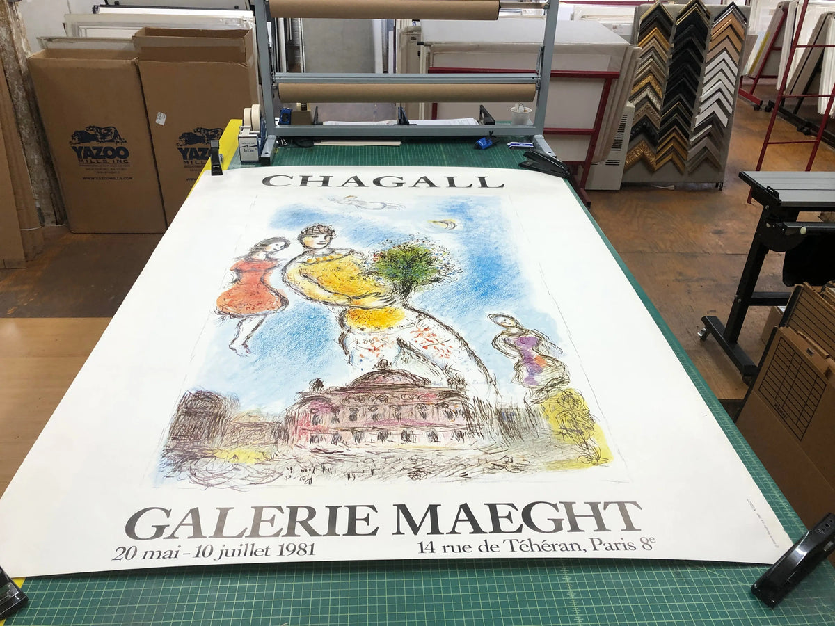 Marc Chagall Opera Bleu 2004 lithograph poster from Musée Maillol exhibition, featuring vibrant blue artwork by the artist.
