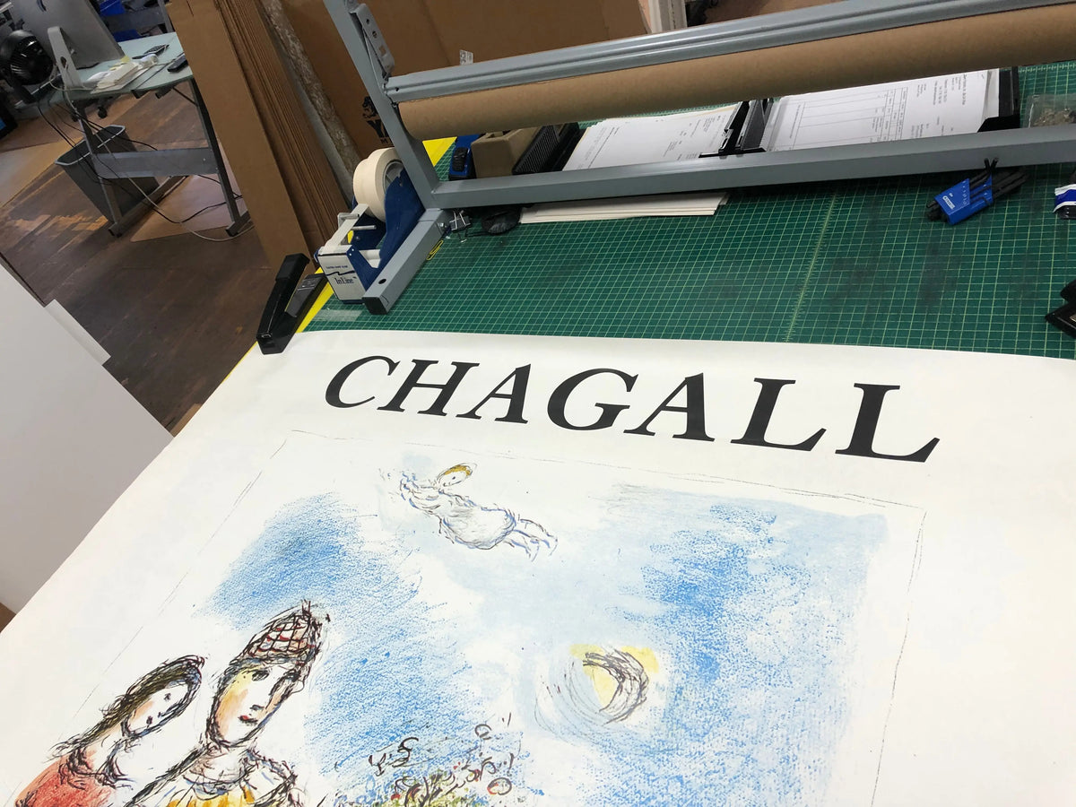 Marc Chagall Opera Bleu 2004 lithograph poster from Musée Maillol exhibition, featuring vibrant blue hues and artistic design.