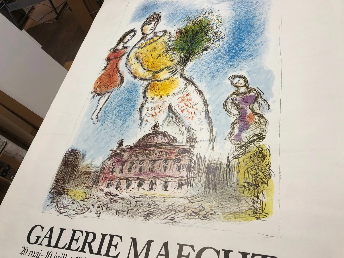 Marc Chagall Opera Bleu 2004 lithograph poster from Musée Maillol exhibition, featuring vibrant blue artwork by Marc Chagall.