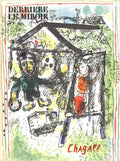 Original Marc Chagall lithograph cover for Derrière Le Miroir 1969, featuring vibrant abstract artwork and bold colors.