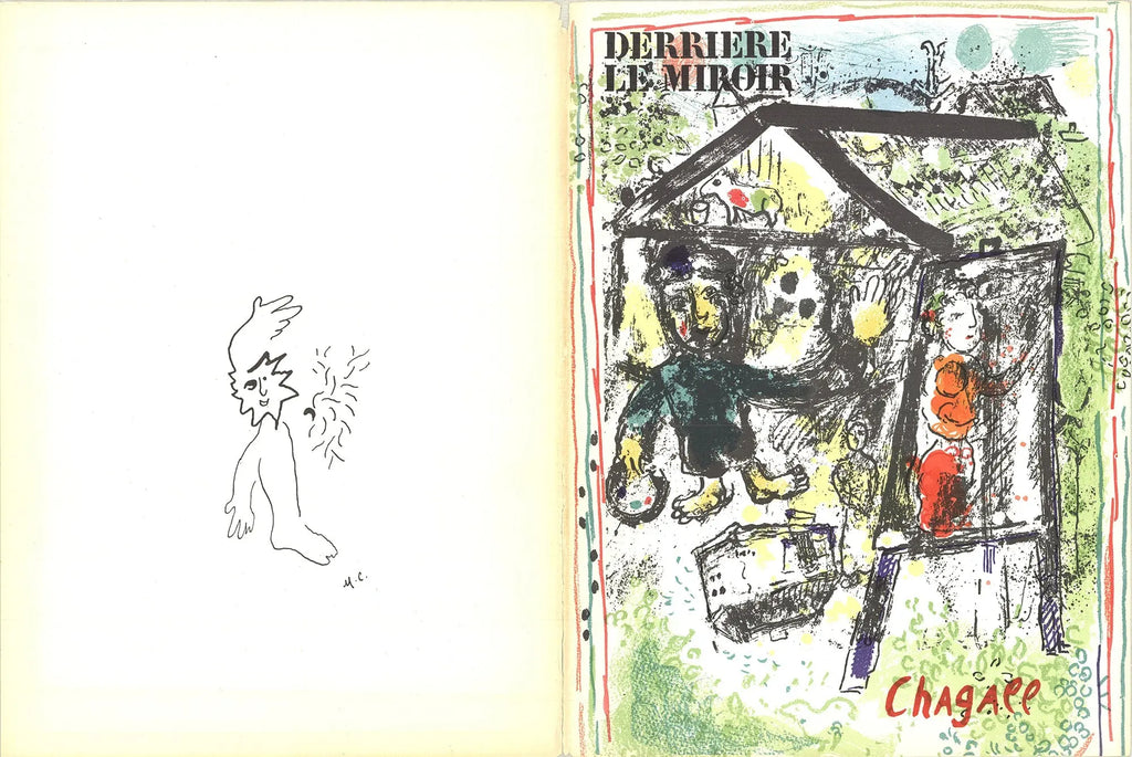 Marc Chagall original lithograph cover for Derrière Le Miroir 1969, featuring colorful abstract artwork by the renowned artist.