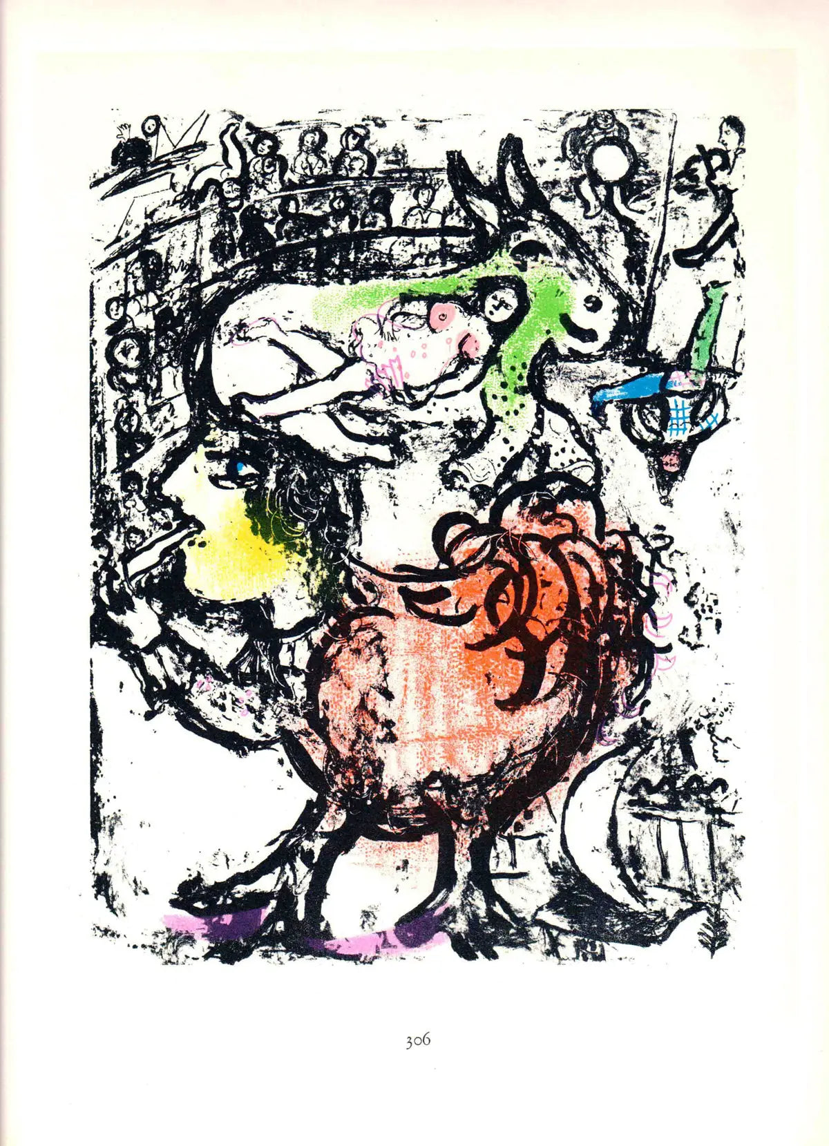 Marc Chagall Pirouette au Cirque 1963 offset lithograph art print showing vibrant circus scene and colorful abstract figures.
