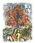 Limited edition Marc Chagall Sainte Famille 1976 lithograph poster, showcasing vibrant colors and detailed artistic design.