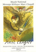 Marc Chagall lithograph poster titled "The Angel of Judgment" from 1974 exhibition, featuring vibrant colors and artistic details.
