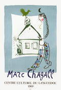 Original 1969 Marc Chagall lithograph poster titled "The House in My Village" showcasing vibrant colors and village scene artwork.