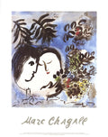 Marc Chagall The Lovers 1991 offset lithograph museum exhibition poster, featuring colorful abstract art by the renowned artist.