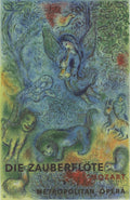 Vintage Marc Chagall lithograph poster of The Magic Flute opera from 1973, featuring colorful artistic design and theatrical imagery.