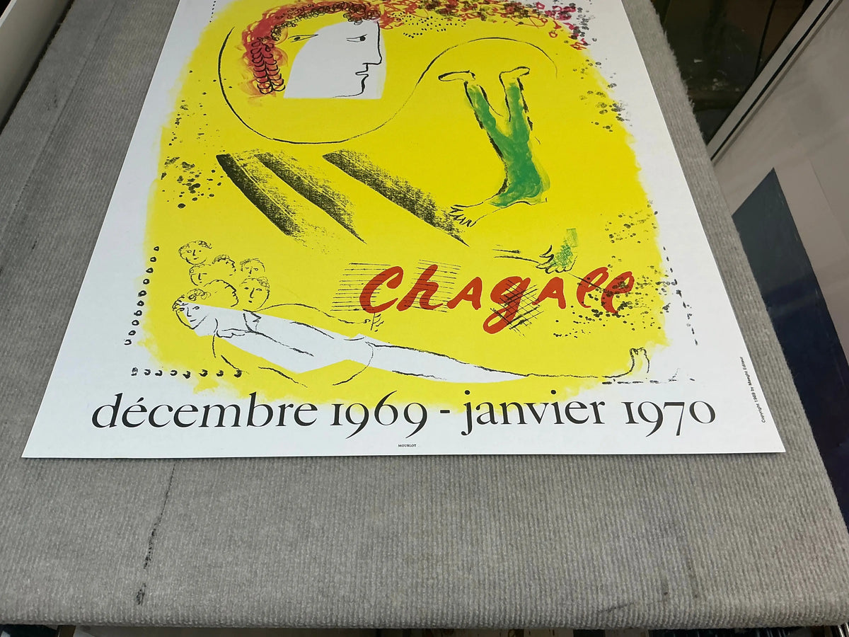 Original lithograph exhibition poster by Marc Chagall, The Yellow Background, 1969