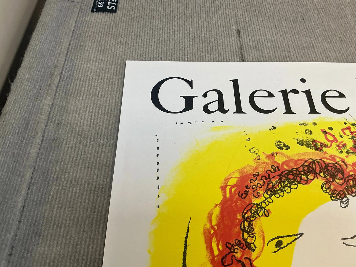 Original lithograph exhibition poster by Marc Chagall featuring The Yellow Background from 1969