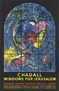 Marc Chagall lithograph art poster titled "Windows for Jerusalem" from the 1961 exhibition, featuring colorful abstract imagery.
