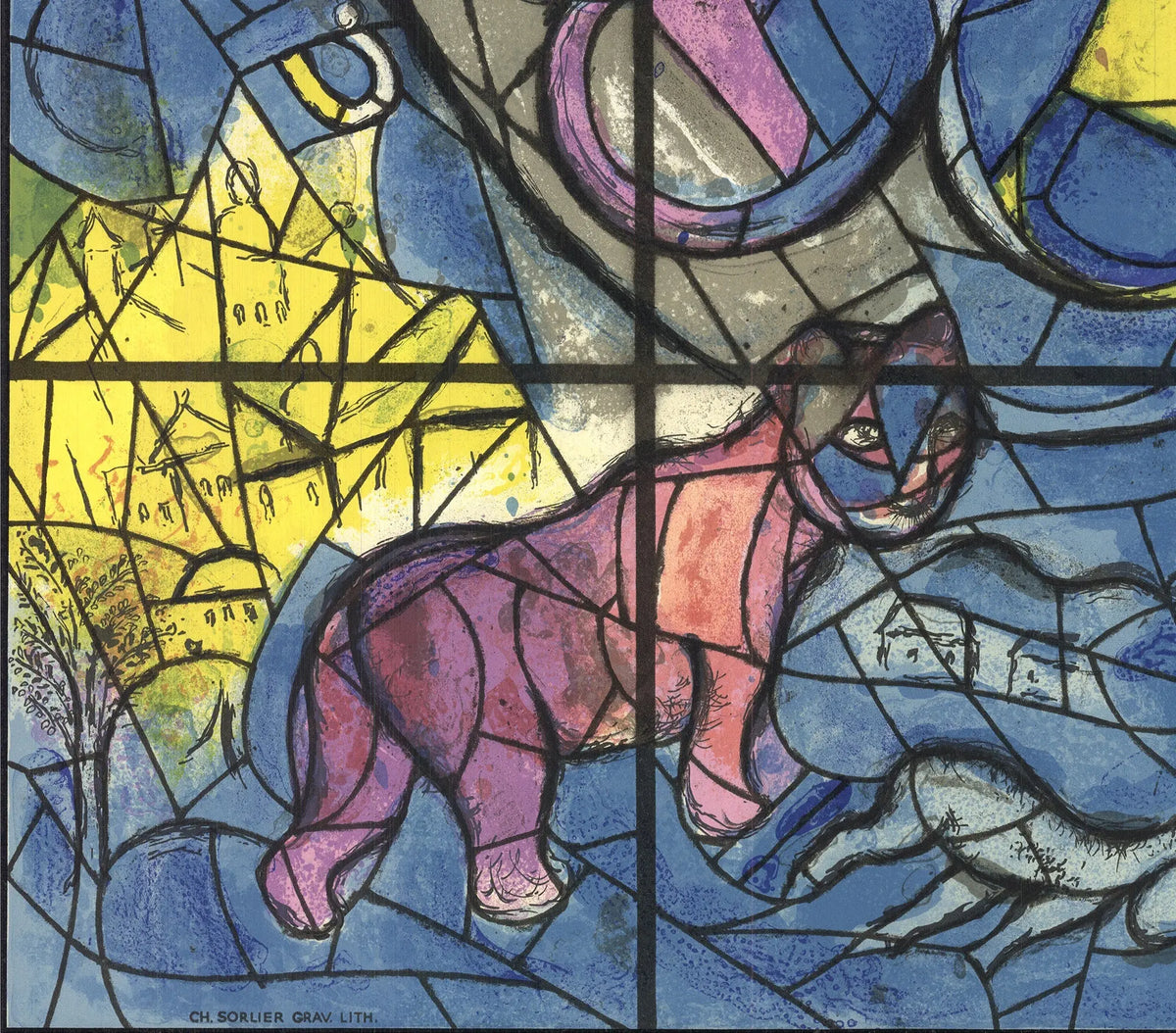 Marc Chagall lithograph art poster titled "Windows for Jerusalem" from the 1961 exhibition featuring vibrant, colorful biblical imagery.