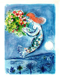 Vintage Marc Chagall La Baie des Anges 1963 offset lithograph poster featuring colorful abstract ocean scene by the artist.
