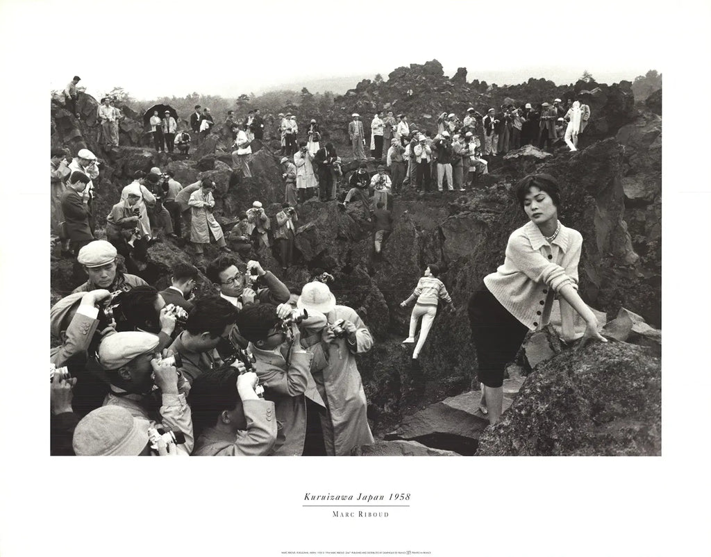 Monochrome offset lithograph art print by Marc Riboud of Kuruizawa, Japan, from 1994, featuring a detailed landscape scene.