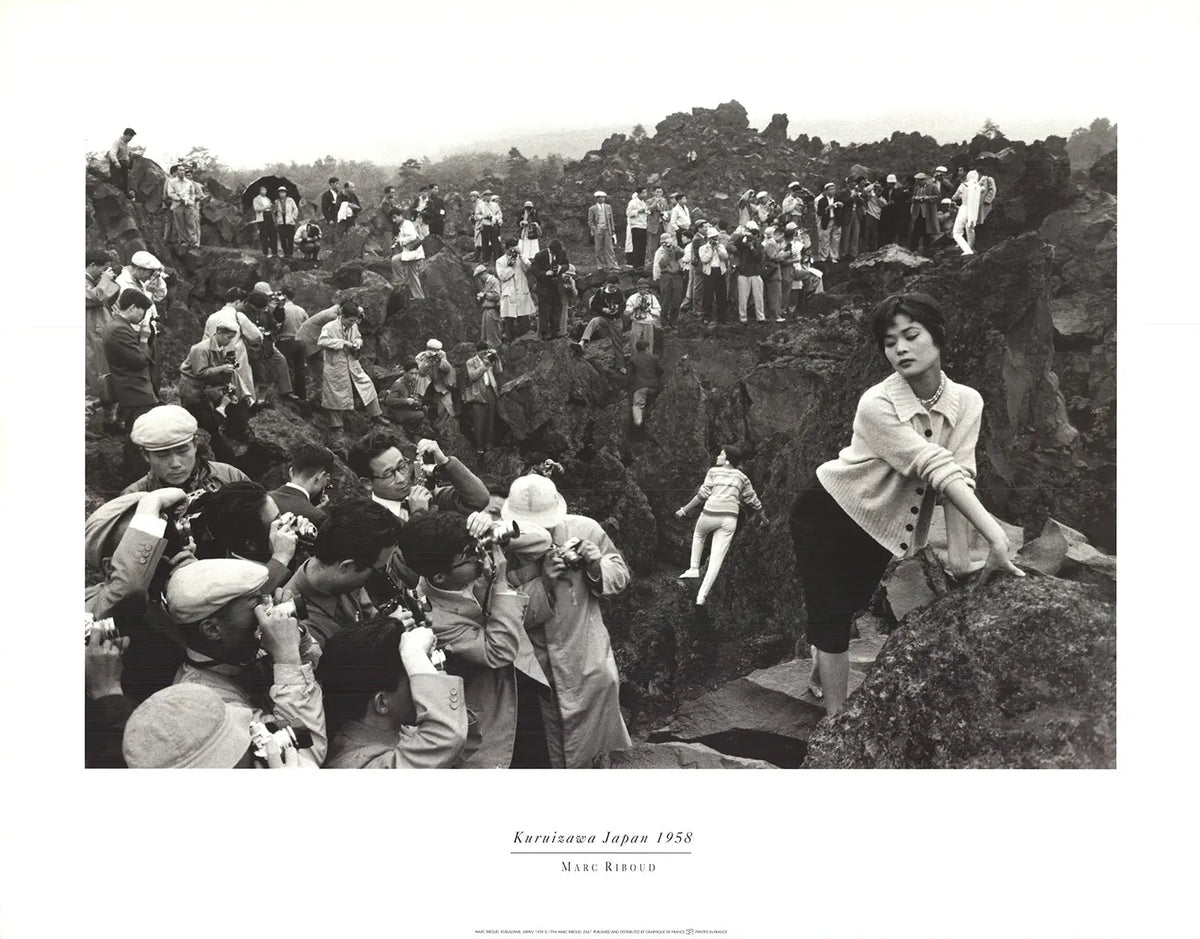 Monochrome offset lithograph art print by Marc Riboud of Kuruizawa, Japan, from 1994, featuring a detailed landscape scene.