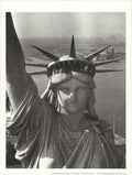 Vintage offset lithograph print of the Statue of Liberty by Margaret Bourke-White, 1952, showcasing detailed artwork and historical significance.