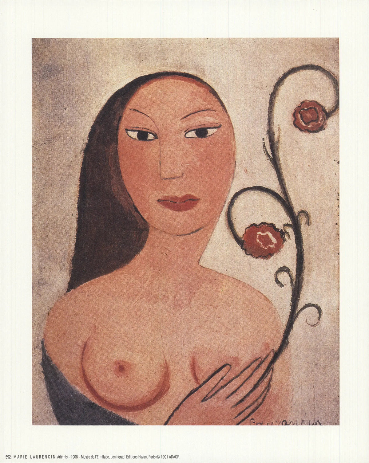 Marie Laurencin Artemis 1991 offset lithograph art print from Hermitage Museum, showcasing her distinctive artistic style.