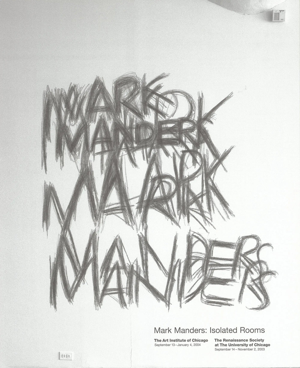 Original offset lithograph exhibition poster by Mark Manders titled "Isolated Rooms 2003," featuring abstract artwork and design.