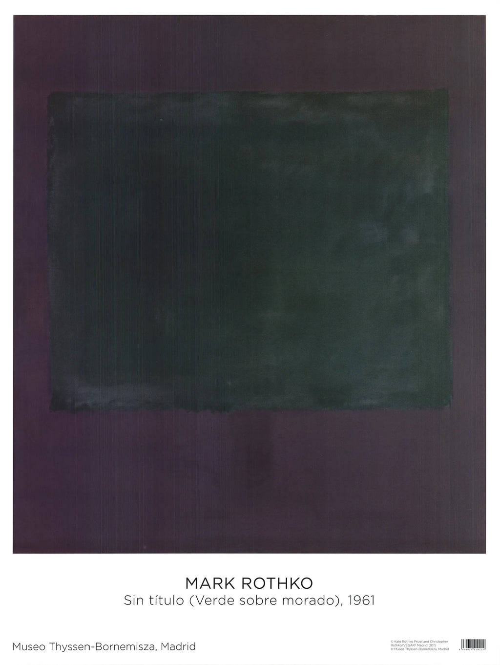 Original Mark Rothko lithograph print featuring green and purple abstract expressionist artwork from 1961.
