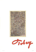 Mark Tobey stained glass 1974 lithograph abstract art exhibition poster with vibrant colors and intricate design details.
