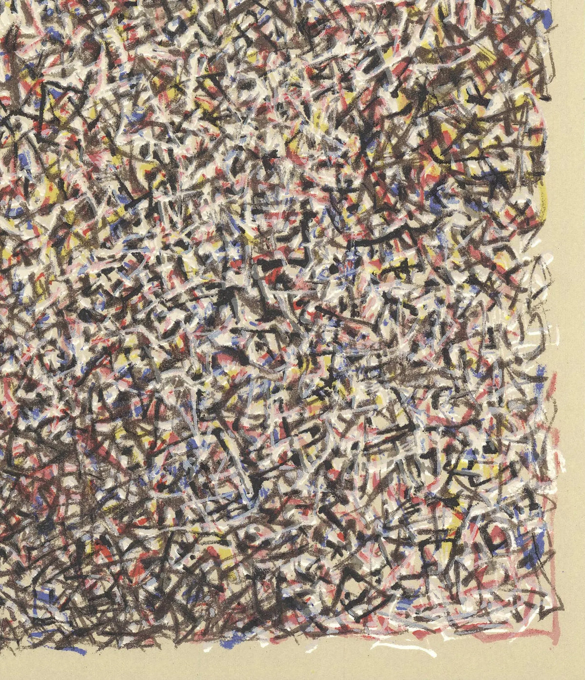 Mark Tobey stained glass 1974 lithograph abstract art exhibition poster with vibrant colors and intricate design.