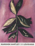 Marsden Hartley Leaves modernist offset lithograph art exhibition poster featuring abstract leaf designs and bold colors.