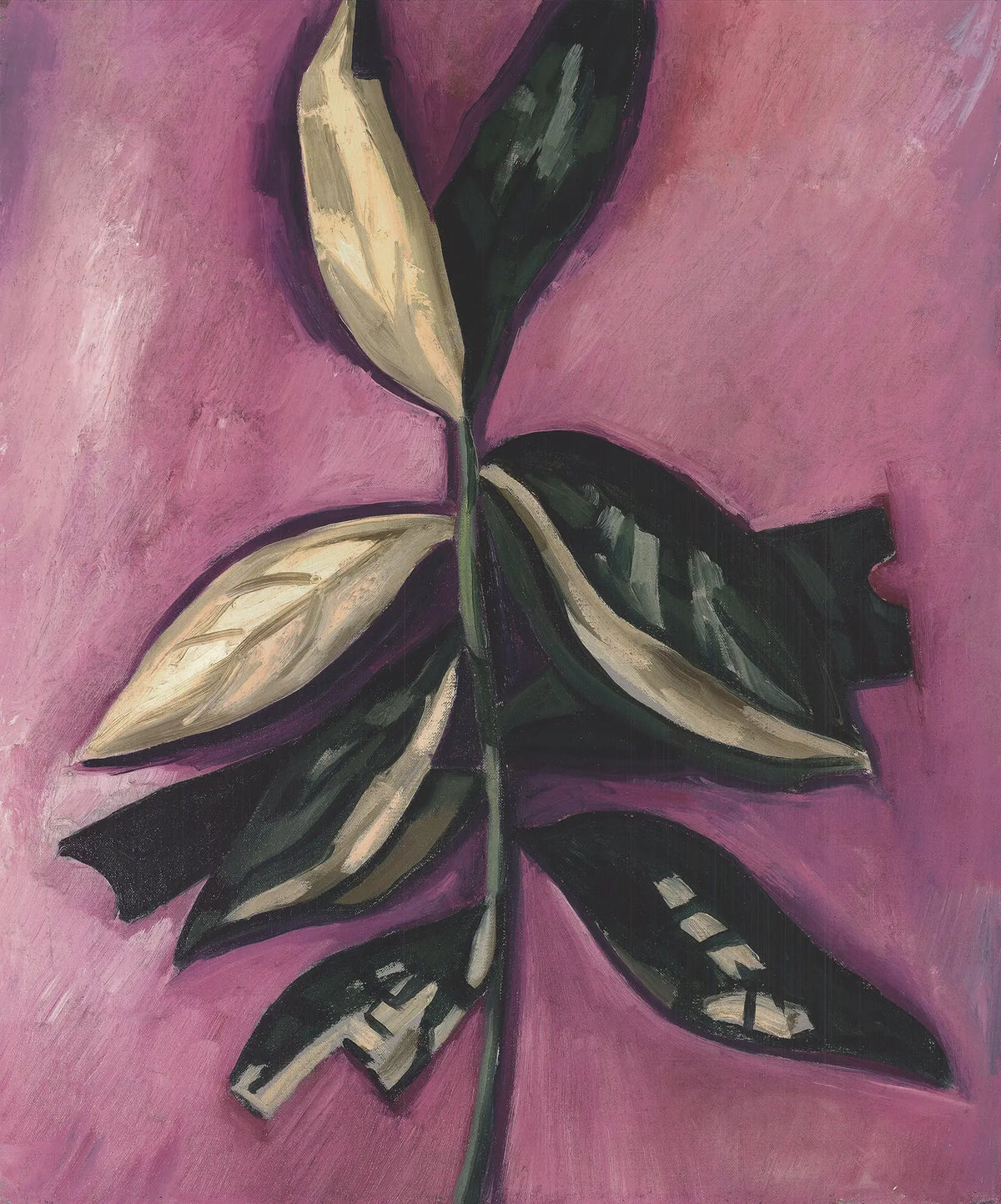 Marsden Hartley Leaves modernist offset lithograph art exhibition poster featuring abstract leaf designs and bold colors.