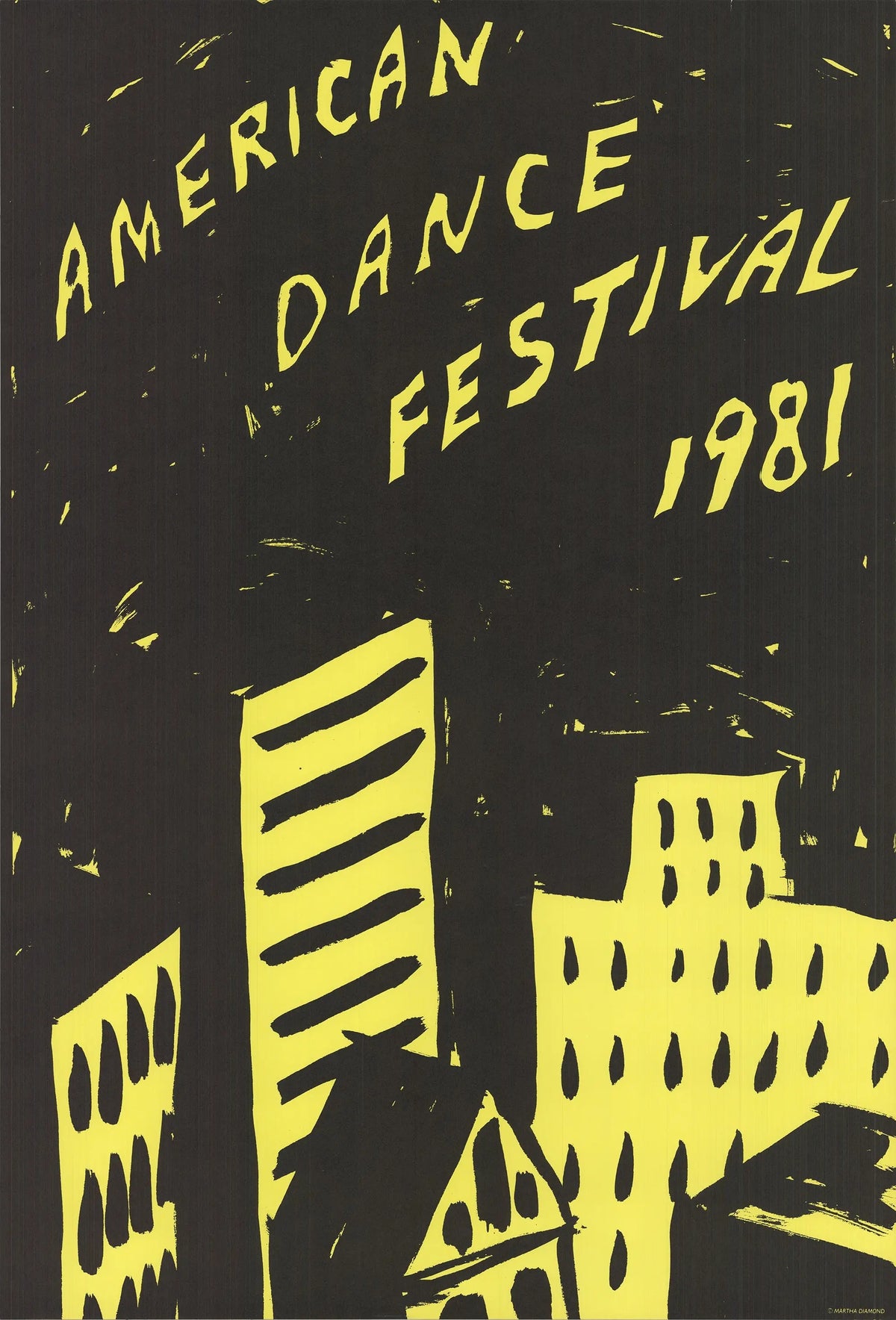 Martha Diamond 1981 American Dance Festival original lithograph exhibition poster featuring abstract dance-inspired artwork.