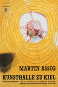 Martin Assig Kunsthalle Kiel 1996 exhibition offset lithograph poster showing abstract artwork and vibrant colors.