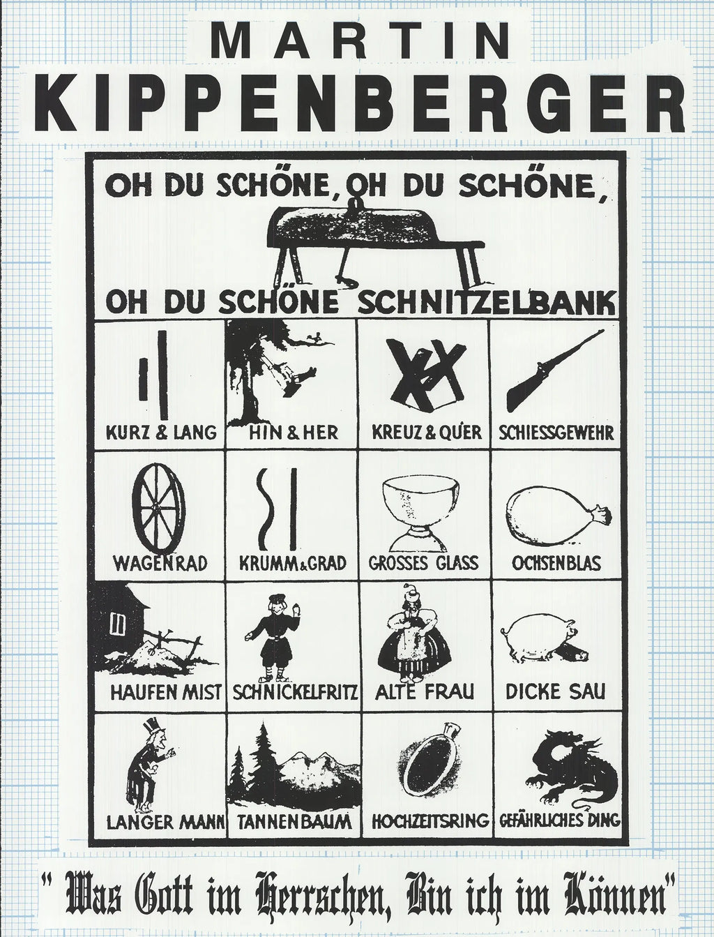 Martin Kippenberger lithograph poster titled "What God Reigns I Can Do" from 1992, featuring bold abstract artwork.