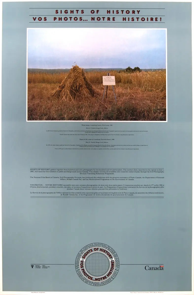 Vintage Nova Scotia exhibition poster featuring wheat imagery by Mary E. Neufeld, with a classic, artistic design.