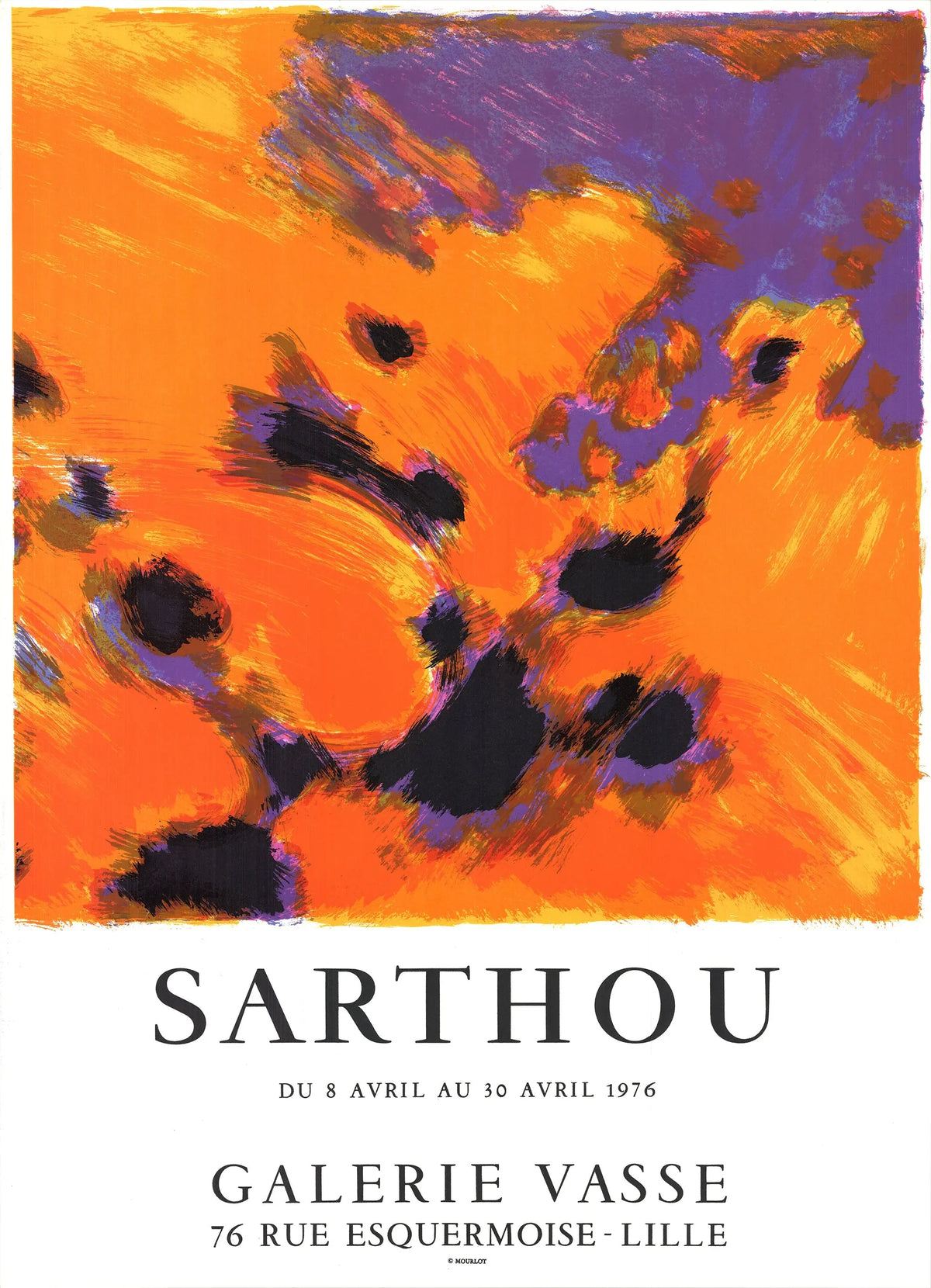 Maurice-Elie Sarthou Galerie Vasse 1976 exhibition lithograph poster print showcasing abstract artwork by the artist.