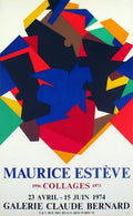 Original Maurice Esteve Collages 1974 lithograph exhibition poster featuring vibrant abstract designs by Maurice Esteve.