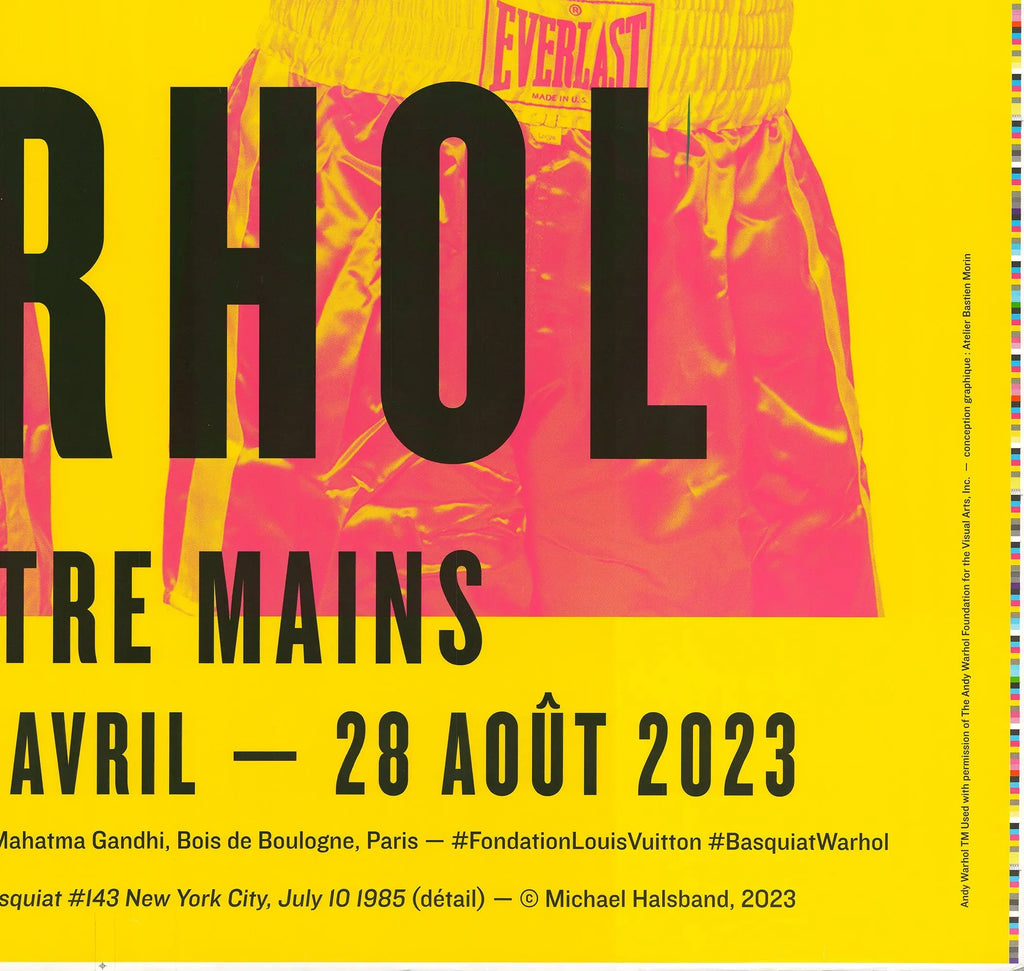 Michael Halsband Basquiat and Warhol lithograph poster featuring artwork by Michael Halsband, showcasing mixed artist collaboration.