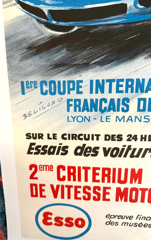 Vintage poster of Michel Beligond's 1962 Criterium International de Vitesse motocyclist race, featuring dynamic motorcycle imagery.