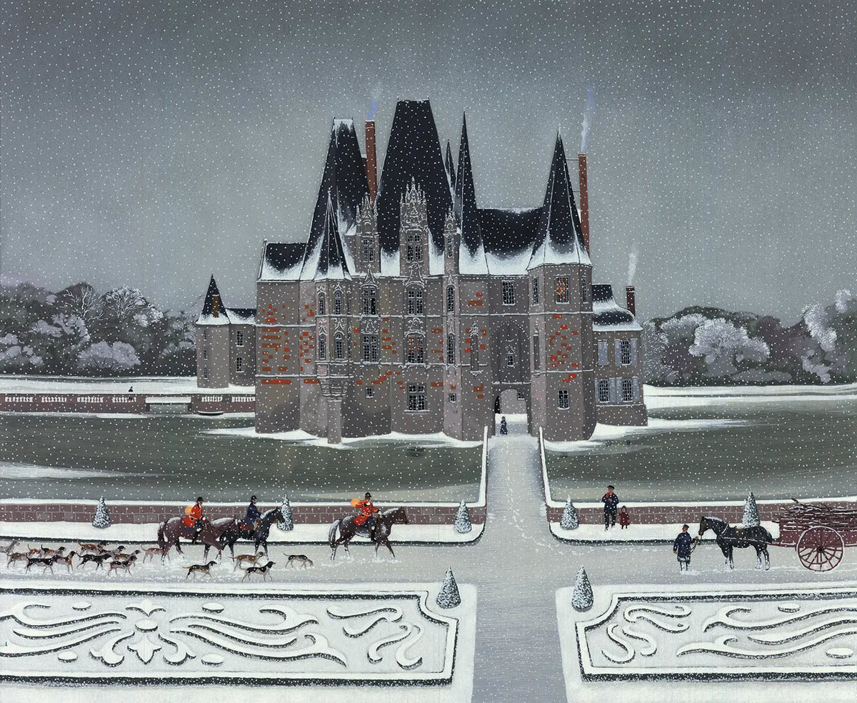 Michel Delacroix signed limited edition serigraph print of a hunting scene, showcasing detailed artwork and vibrant colors.