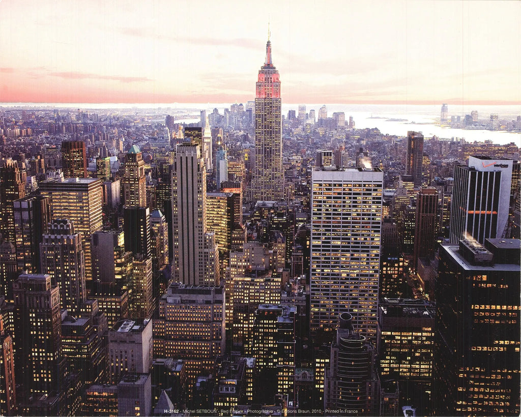 Michel Setboun Red Empire 2010 cityscape offset lithograph art print showing vibrant urban skyline and architectural details.