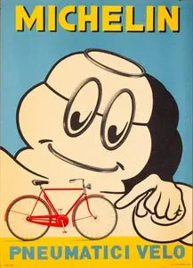 Vintage Michelin Bibendum poster from 1959 featuring classic bicycle advertising artwork, original print for vintage decor.