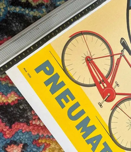 Vintage Michelin Bibendum poster from 1959 featuring bicycle advertising, original print with colorful retro design.