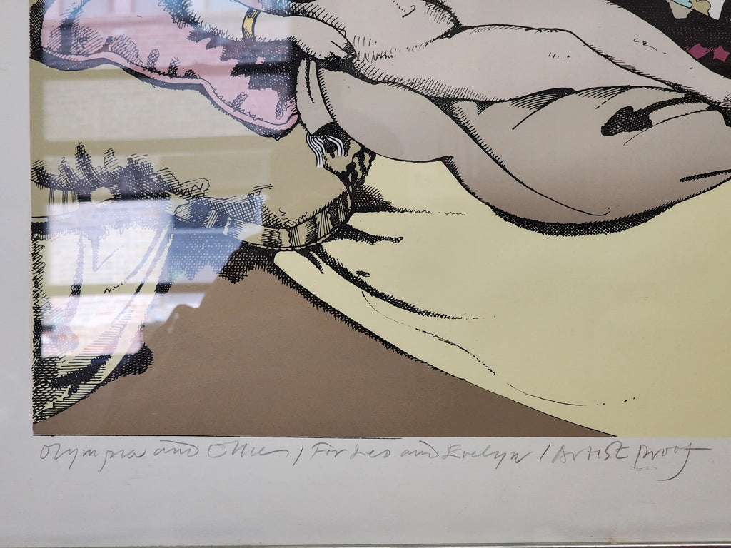 Milton Glaser Olympia and Ollie 1974 signed artist proof lithograph, vibrant artwork by the renowned designer.
