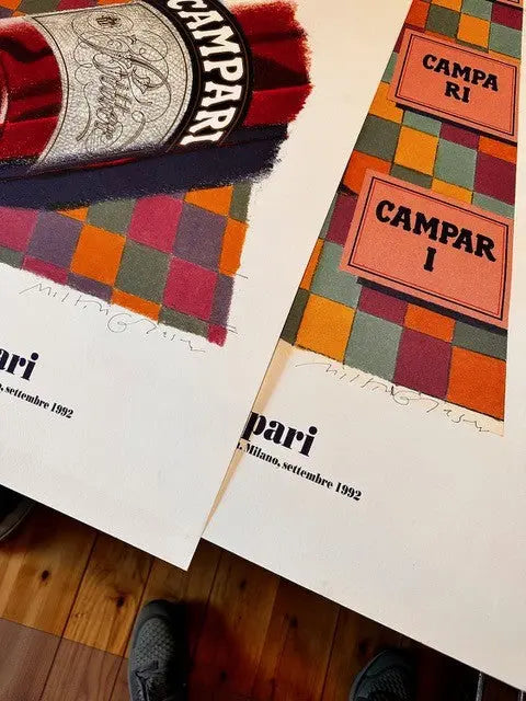 Milton Glaser signed Campari 1992 original serigraph poster on Arches paper featuring vibrant graphic design artwork.