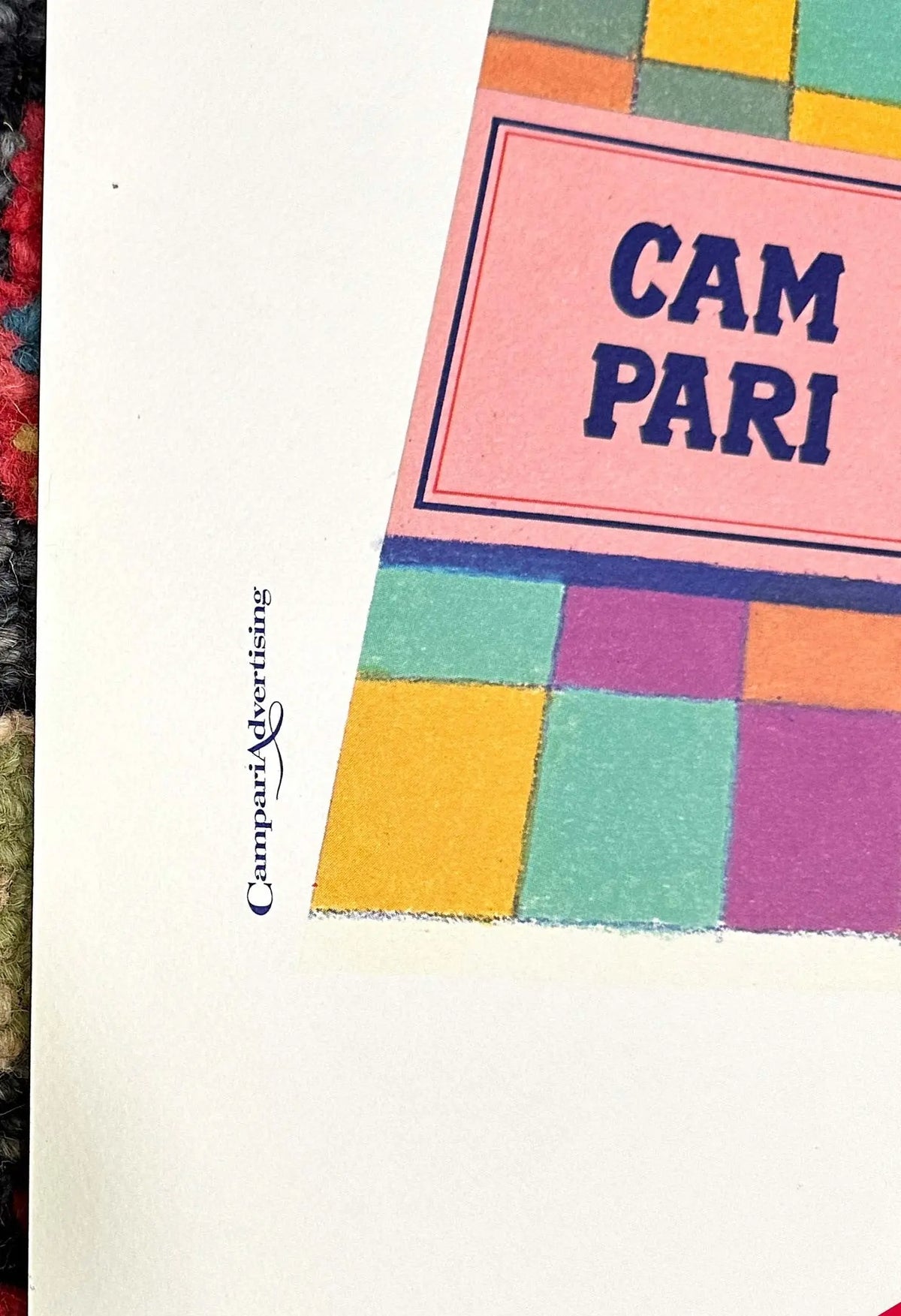 Milton Glaser signed Campari 1992 original serigraph poster on arches paper, featuring vibrant graphic design and signature detail.