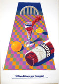Milton Glaser signed Campari original lithograph art poster from 1992, featuring vibrant colors and bold graphic design.