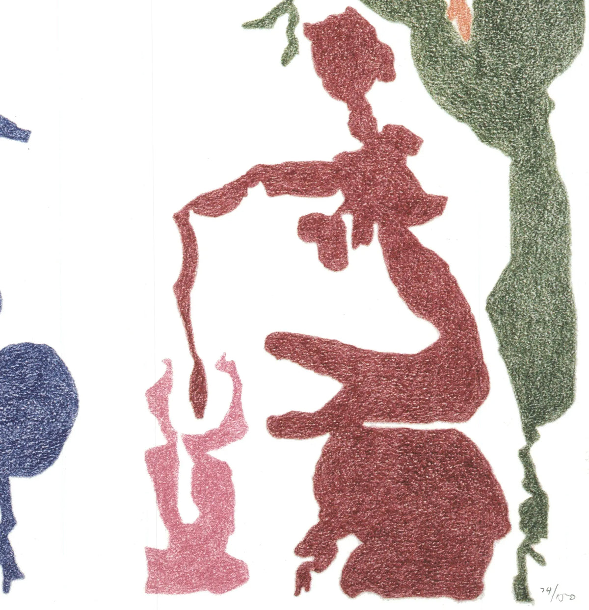 Signed Monique Prieto abstract lithograph art print featuring textured shapes and vibrant colors, titled Texture Shaping 2002.