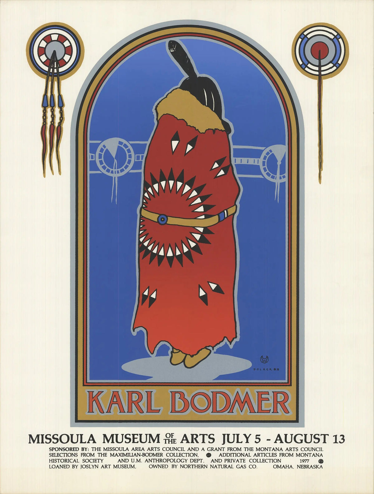Vintage Monte Dolack Karl Bodmer 1978 serigraph exhibition art poster showing detailed landscape and historical imagery.